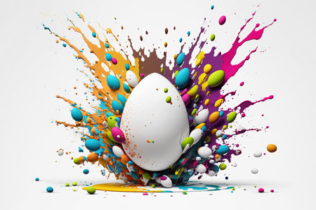 Easter egg paint splash. Easter egg colorful explosionの写真素材