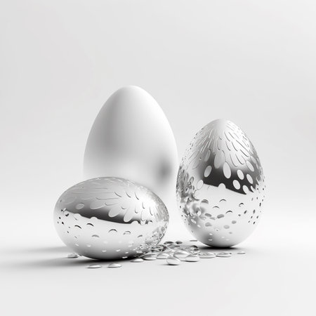 Minimalistic easter background. Easter eggs on white background. Clean designの写真素材