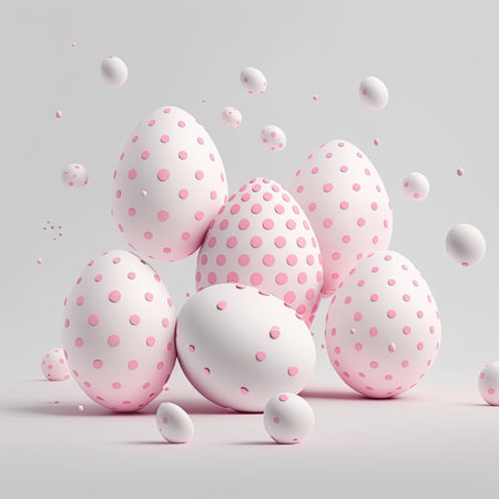 Minimalistic easter background. Easter eggs on white background. Clean designの写真素材