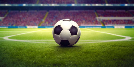 Soccer ball in the stadium. Soccer. Sport backgroundの素材