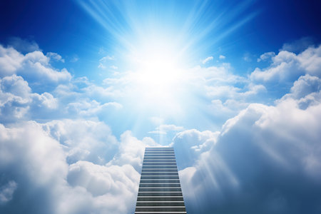 Stairway through the clouds to the  heavenly light. Stairway to heavenの素材