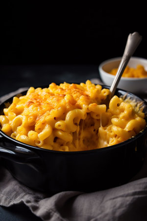Classic American rustic mac and cheese. Mac and cheese. Golden baked macaroni with cheddarの素材