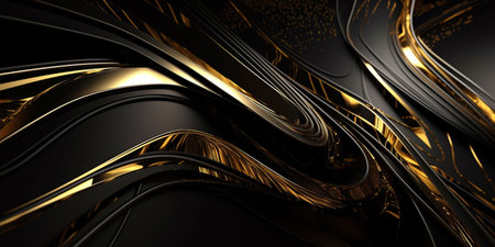 3D abstract wallpaper. Three-dimensional dark golden and black background. golden wallpaper. Black and gold backgroundの写真素材