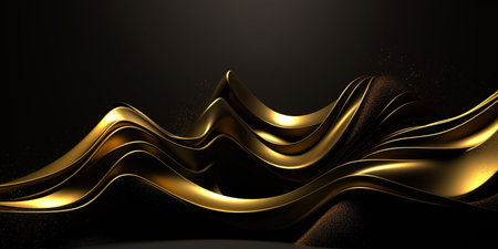 3D abstract wallpaper. Three-dimensional dark golden and black background. golden wallpaper. Black and gold backgroundの写真素材