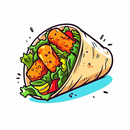 Chicken wrap. Chicken tortilla wrap hand-drawn illustration. Vector doodle style cartoon illustrationのイラスト素材