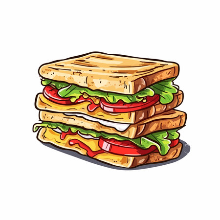 Club sandwich. Sandwich hand-drawn illustration. Vector doodle style cartoon illustrationのイラスト素材
