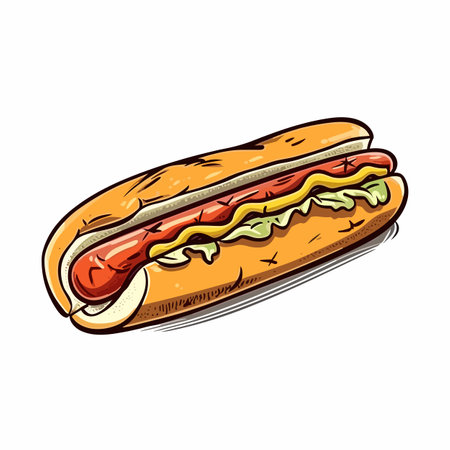 Hot dog. Hotdog hand-drawn illustration. Vector doodle style cartoon illustrationのイラスト素材