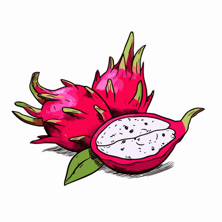 Dragon fruit. Dragon fruit hand-drawn illustration. Vector doodle style cartoon illustrationのイラスト素材
