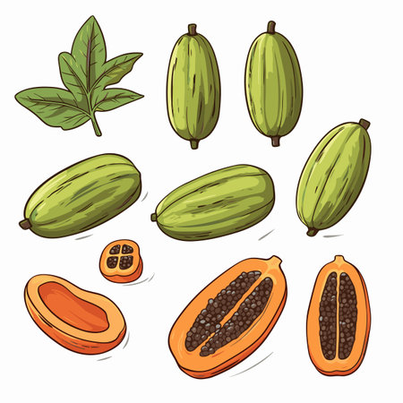 Papaya. Papaya hand-drawn illustration. Vector doodle style cartoon illustrationのイラスト素材