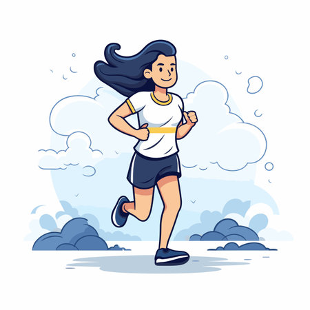 Female runner. Female runner hand-drawn illustration. Vector doodle style cartoon illustrationのイラスト素材