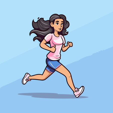 Female runner. Female runner hand-drawn illustration. Vector doodle style cartoon illustrationのイラスト素材