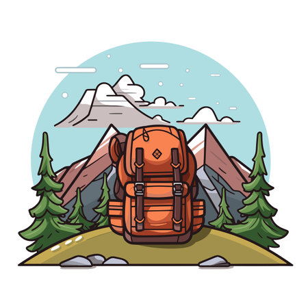 Hiking backpack. Hiking backpack hand-drawn comic illustration. Vector doodle style cartoon illustrationのイラスト素材