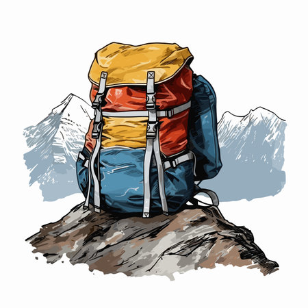 Hiking backpack. Hiking backpack hand-drawn comic illustration. Vector doodle style cartoon illustrationのイラスト素材