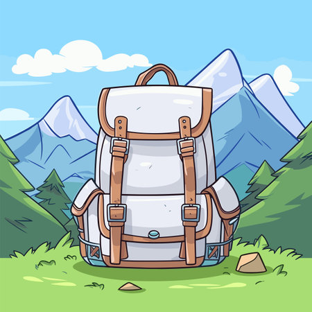 Hiking backpack. Hiking backpack hand-drawn comic illustration. Vector doodle style cartoon illustrationのイラスト素材