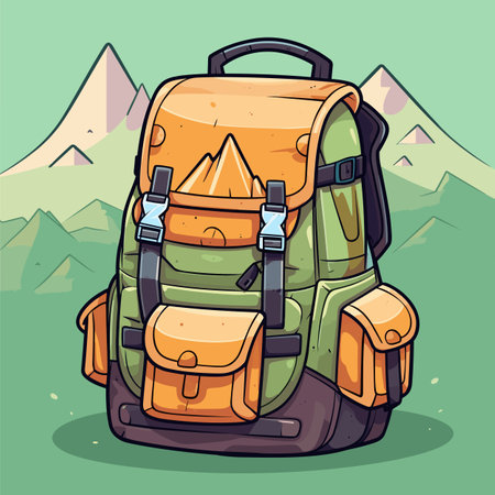 Hiking backpack. Hiking backpack hand-drawn comic illustration. Vector doodle style cartoon illustrationのイラスト素材