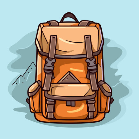 Hiking backpack. Hiking backpack hand-drawn comic illustration. Vector doodle style cartoon illustrationのイラスト素材