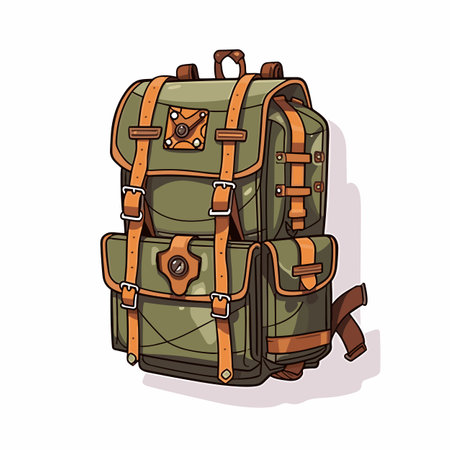Hiking backpack. Hiking backpack hand-drawn comic illustration. Vector doodle style cartoon illustrationのイラスト素材