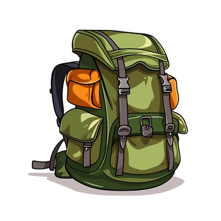 Hiking backpack. Hiking backpack hand-drawn comic illustration. Vector doodle style cartoon illustrationのイラスト素材