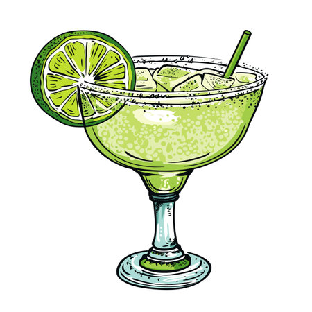 Margarita. Margarita cocktail hand-drawn comic illustration. Vector doodle style cartoon illustrationのイラスト素材