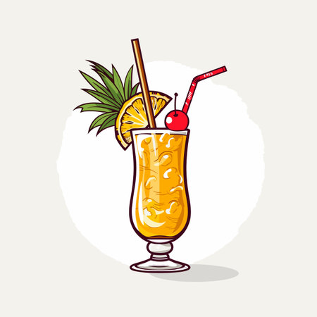 Pina Colada. Pina Colada cocktail hand-drawn comic illustration. Vector doodle style cartoon illustrationのイラスト素材