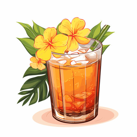 Mai Tai. Mai Tai cocktail hand-drawn comic illustration. Vector doodle style cartoon illustrationのイラスト素材