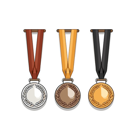 Medals. Golden silver bronze madal hand-drawn comic illustration. Vector doodle style cartoon illustrationのイラスト素材