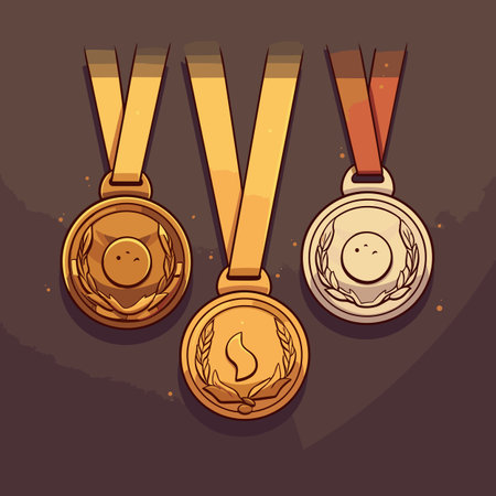 Medals. Golden silver bronze madal hand-drawn comic illustration. Vector doodle style cartoon illustrationのイラスト素材