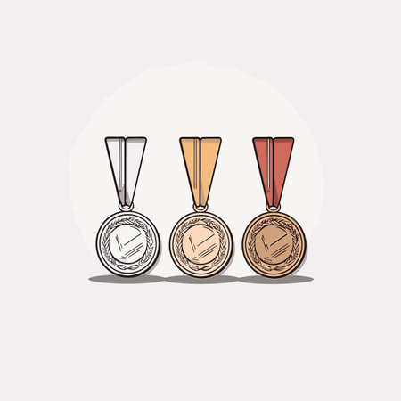 Medals. Golden silver bronze madal hand-drawn comic illustration. Vector doodle style cartoon illustrationのイラスト素材