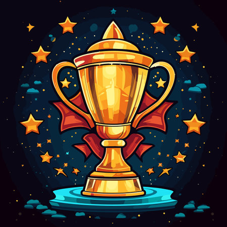 Winner cup. Winner cup hand-drawn comic illustration. Vector doodle style cartoon illustrationのイラスト素材