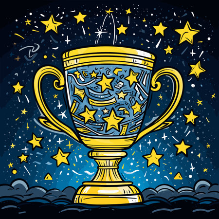 Winner cup. Winner cup hand-drawn comic illustration. Vector doodle style cartoon illustrationのイラスト素材