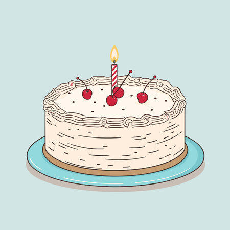 Birthday cake. Birthday cake hand-drawn comic illustration. Vector doodle style cartoon illustrationのイラスト素材