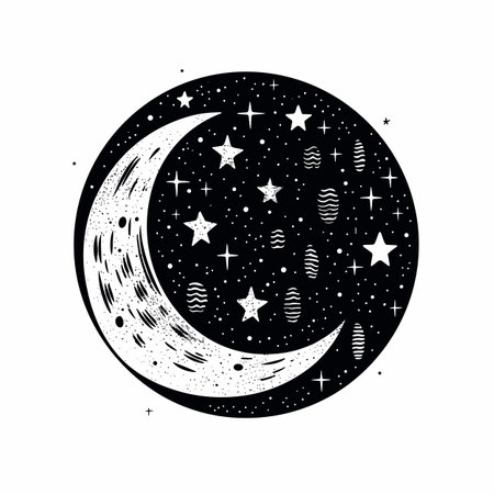 Moon. Moon hand-drawn comic illustration. Vector doodle style cartoon illustrationのイラスト素材