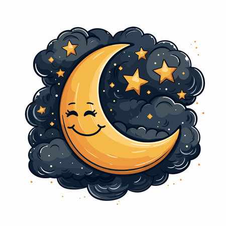 Moon. Moon hand-drawn comic illustration. Vector doodle style cartoon illustrationのイラスト素材