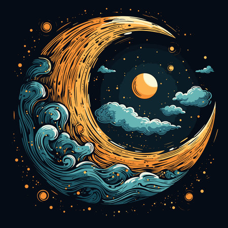 Moon. Moon hand-drawn comic illustration. Vector doodle style cartoon illustrationのイラスト素材