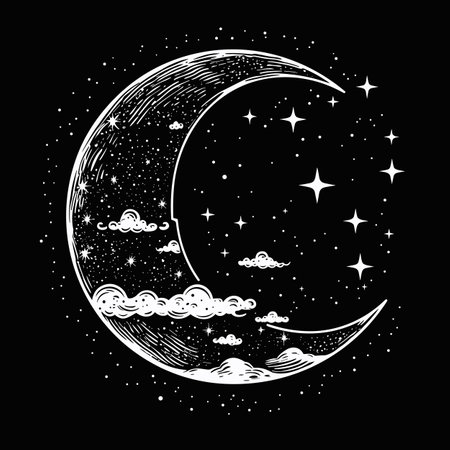 Moon. Moon hand-drawn comic illustration. Vector doodle style cartoon illustrationのイラスト素材