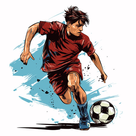 Football player. Soccer player hand-drawn comic illustration. Vector doodle style cartoon illustrationのイラスト素材