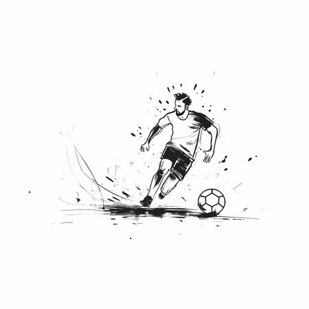 Football player. Soccer player hand-drawn comic illustration. Vector doodle style cartoon illustrationのイラスト素材