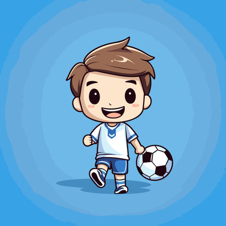 Football player. Soccer player hand-drawn comic illustration. Vector doodle style cartoon illustrationのイラスト素材