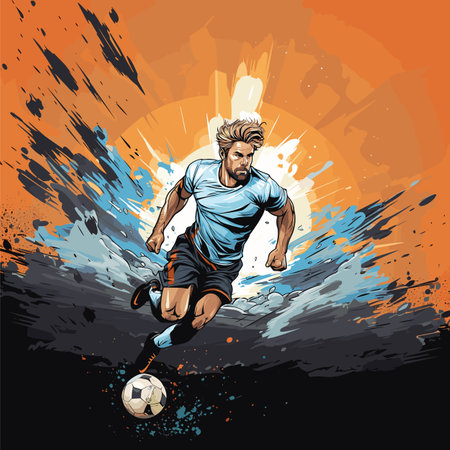 Football player. Soccer player hand-drawn comic illustration. Vector doodle style cartoon illustrationのイラスト素材
