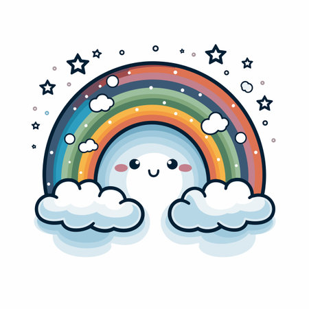 Rainbow. Rainbow hand-drawn comic illustration. Vector doodle style cartoon illustrationのイラスト素材