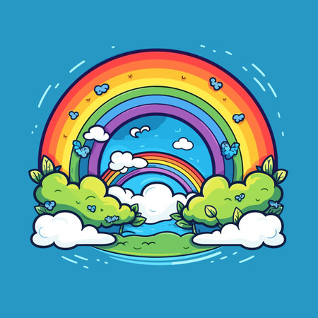 Rainbow. Rainbow hand-drawn comic illustration. Vector doodle style cartoon illustrationのイラスト素材