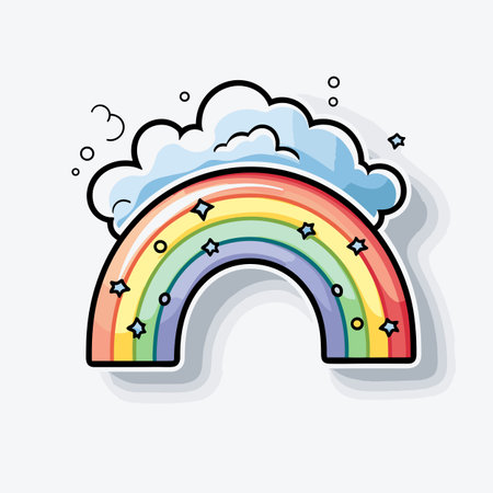 Rainbow. Rainbow hand-drawn comic illustration. Vector doodle style cartoon illustrationのイラスト素材