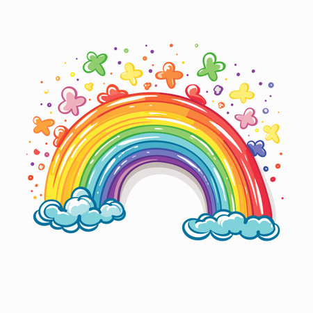 Rainbow. Rainbow hand-drawn comic illustration. Vector doodle style cartoon illustrationのイラスト素材