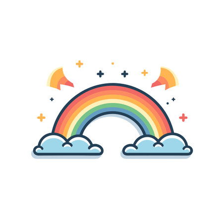 Rainbow. Rainbow hand-drawn comic illustration. Vector doodle style cartoon illustrationのイラスト素材