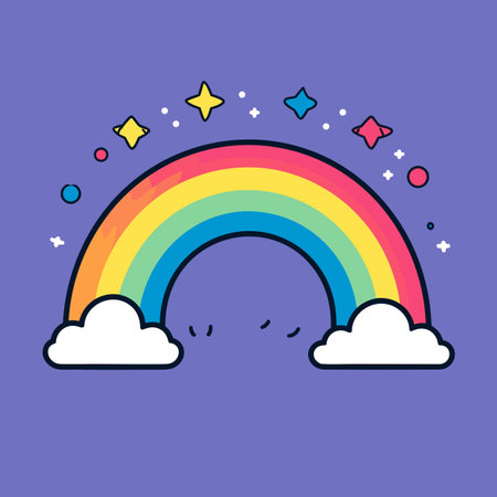 Rainbow. Rainbow hand-drawn comic illustration. Vector doodle style cartoon illustrationのイラスト素材