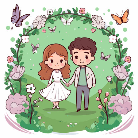 Wedding. Wedding hand-drawn comic illustration. Vector doodle style cartoon illustrationのイラスト素材