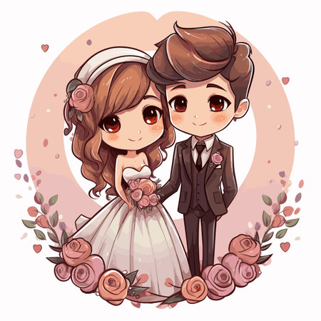 Wedding. Wedding hand-drawn comic illustration. Vector doodle style cartoon illustrationのイラスト素材