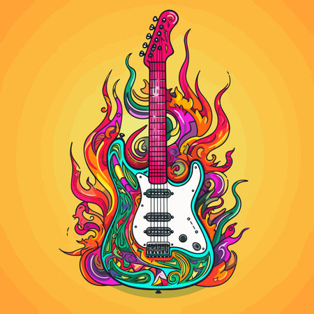 Electric guitar. Electric guitar hand-drawn comic illustration. Vector doodle style cartoon illustrationのイラスト素材
