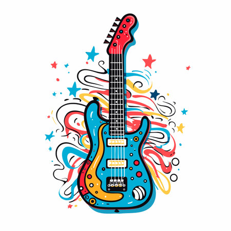 Electric guitar. Electric guitar hand-drawn comic illustration. Vector doodle style cartoon illustrationのイラスト素材