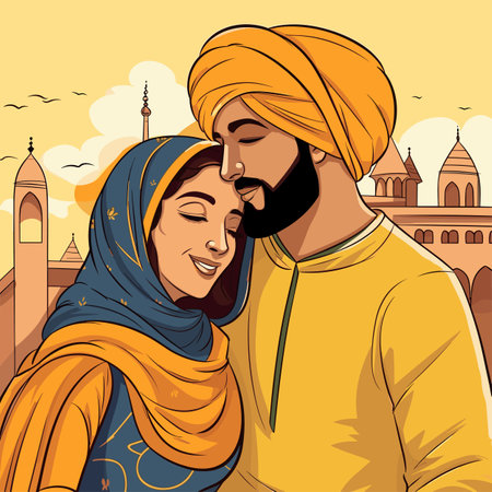 Indian couple. Indian couple hand-drawn comic illustration. Vector doodle style cartoon illustrationのイラスト素材